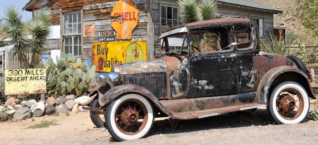 Banner "Oldtimer /Route 66" 2,30 x 5,0m Meter, Kederschiene